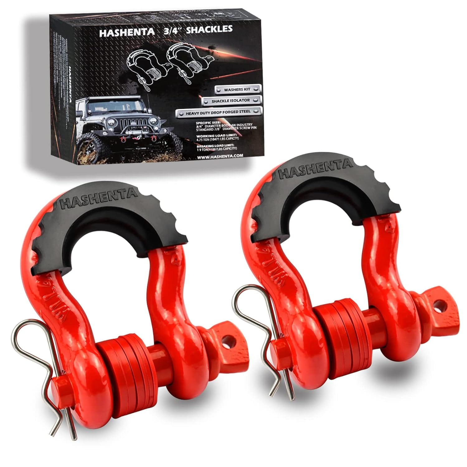 HASHENTA Shackles 3/4" D Ring Shackle (2 Pack)